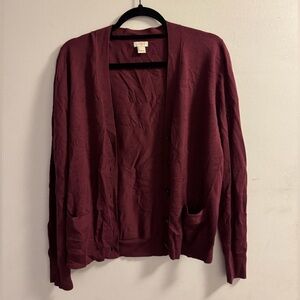 J Crew Burgundy Button Down Cardigan Sweater
